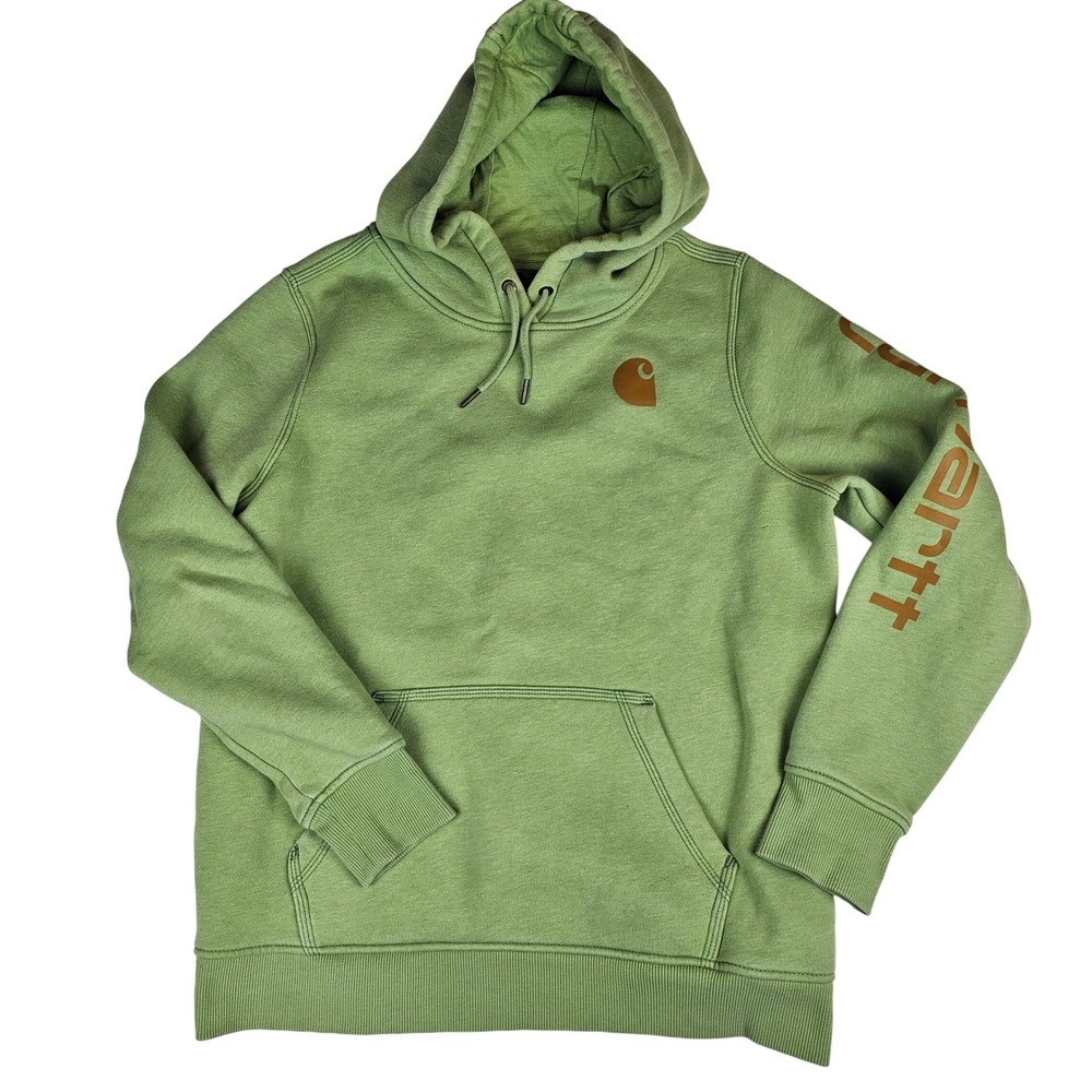Carhartt Womens Relaxed Fit Graphic Sleeve Hoodie Sage Green Heather Large 12-14